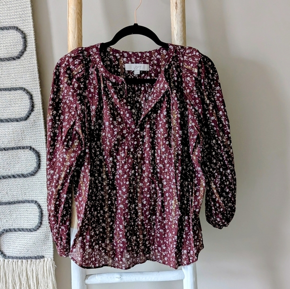 LOFT Tops - LOFT Burgundy & Gold Floral Blouse - Small